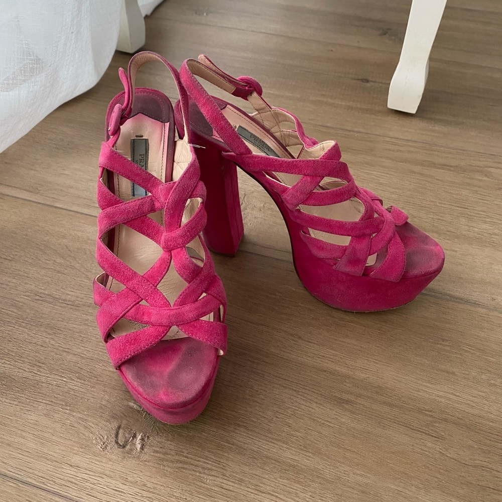 Prada Hot Pink Suede Platform Heels